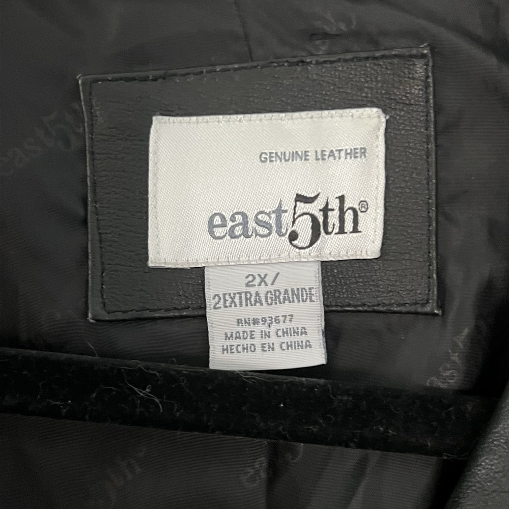 East 5th Black Genuine Leather Jacket Womens 2X Button Front Coat‎ Sleek Clean - Picture 5 of 9